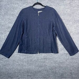 Eddie Bauer Women’s XL Blue Denim Full Zip Blazer Professional‎ Jacket Vintage